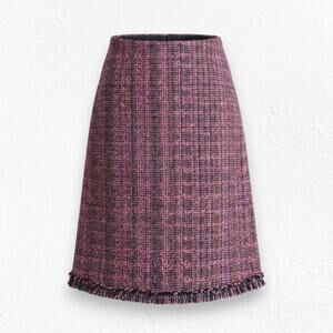 Y2K Pink Tweed Fringe Skirt W.D.N.Y. Silk Blend A-Line Knee Length Skirt Size 8